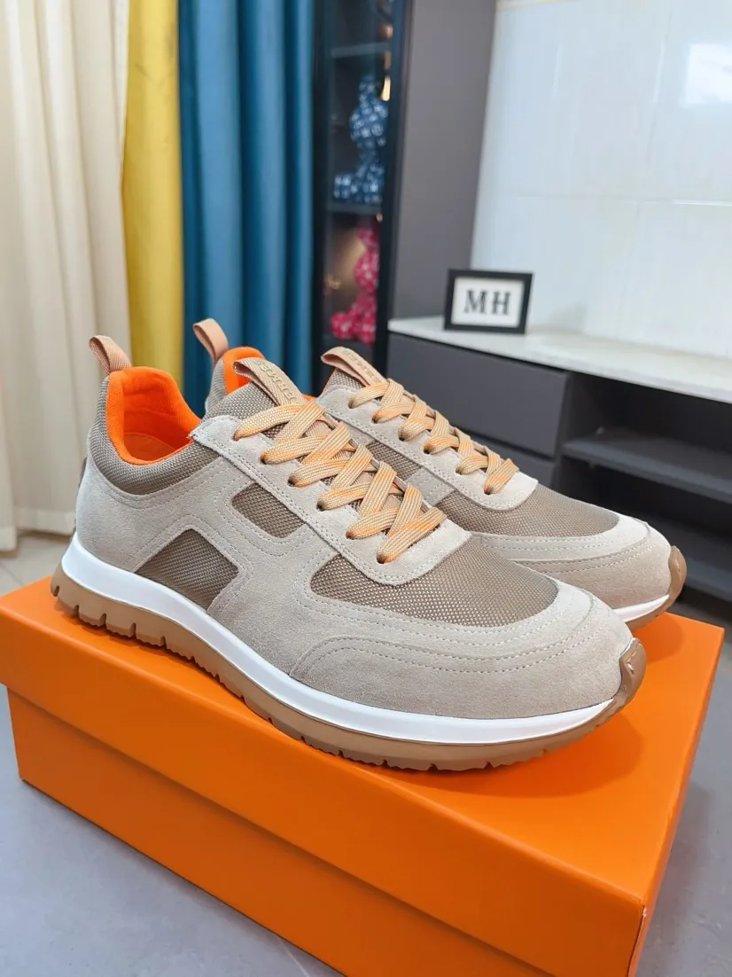 Men's shoes 💰440🌸🌸[HERMES] Hermès sneakers, the upper is made of calfskin and mesh, imported materials, full of texture, the lightweight sole is decorated with contrasting patterns, creating a versatile fashion style. Size: 38-44